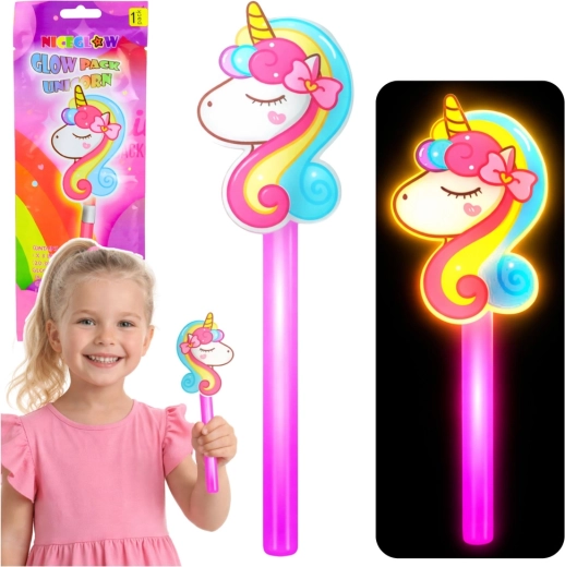 Świecąca magiczna różdżka z jednorożcem neonowa 25 cm