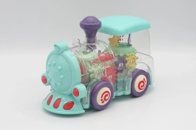 Przezroczysty pociąg-zabawka ze światłami i muzyką