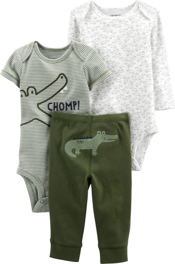 CARTER'S 3-częściowy zestaw body i spodni dresowych dla chłopców Green Croc – Rozmiar 56