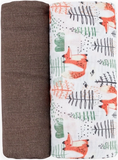 Petite&Mars bambusowe muślinowe otulacze misty forest fox 120 × 120 cm (2 szt.)