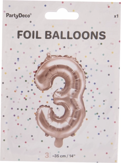 Foliowy balon cyfra 3 perłowy różowy 35 cm