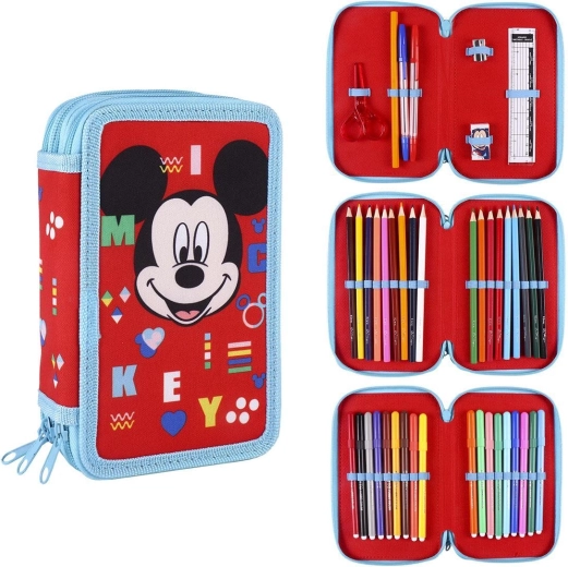 Wyposażony trzykomorowy piórnik Mickey