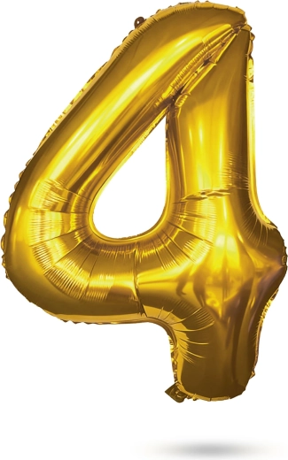 Urodzinowy balon foliowy w kształcie cyfry 4, złoty, 80 cm