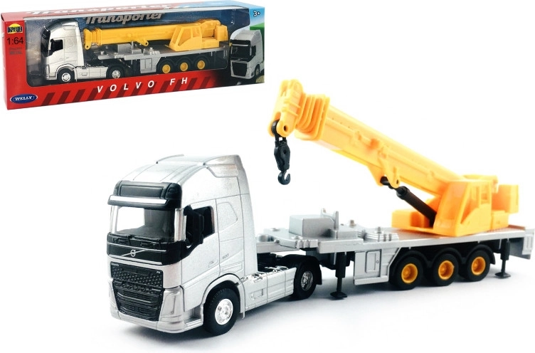 Welly ciężarówka 1:64 Volvo ciągnik z naczepą i żurawiem