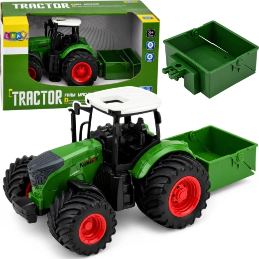 Traktor rolniczy z rozsiewaczem nawozu 1:24, zielony, gumowe koła