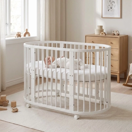 Rosnące owalne łóżeczko 3w1 z materacem New Baby białe