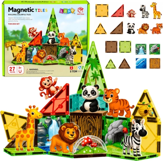 Magnetyczne klocki konstrukcyjne Zoo – dzikie zwierzęta z dżungli (27 elementów)