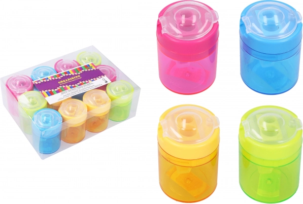 Temperówka na dwa ołówki z przezroczystym pojemnikiem