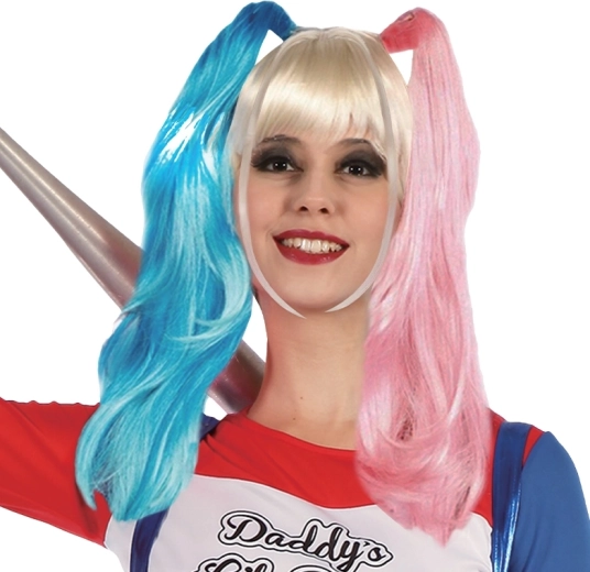 Dziecięca peruka Harley Quinn – czarno‑czerwona peruka karnawałowa
