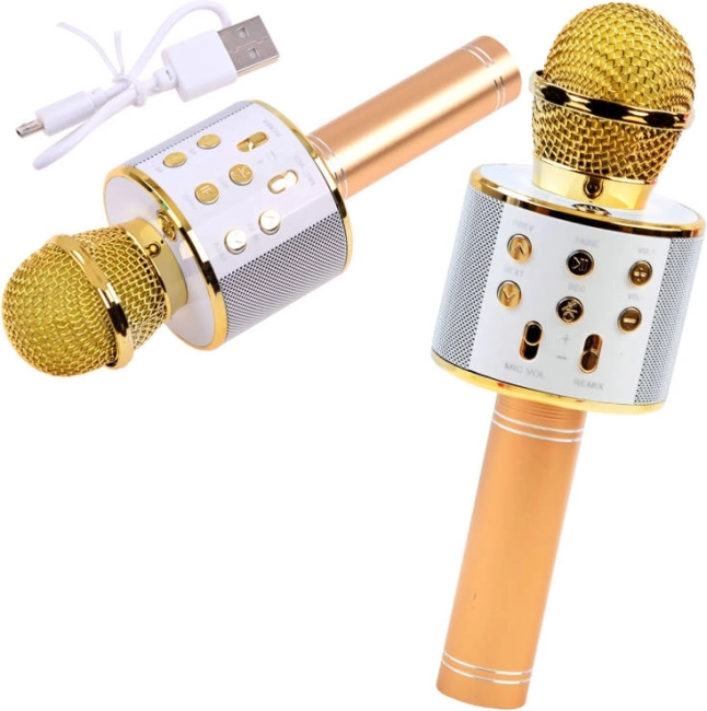 Bezprzewodowy mikrofon karaoke Bluetooth z wbudowanym głośnikiem – Złoty