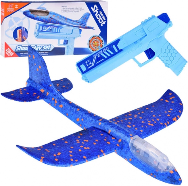 Zabawny, piankowy samolocik z diodami LED wystrzeliwany z pistoletu