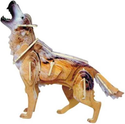 Drewniane puzzle 3D wilk kolorowy – WOODCRAFT