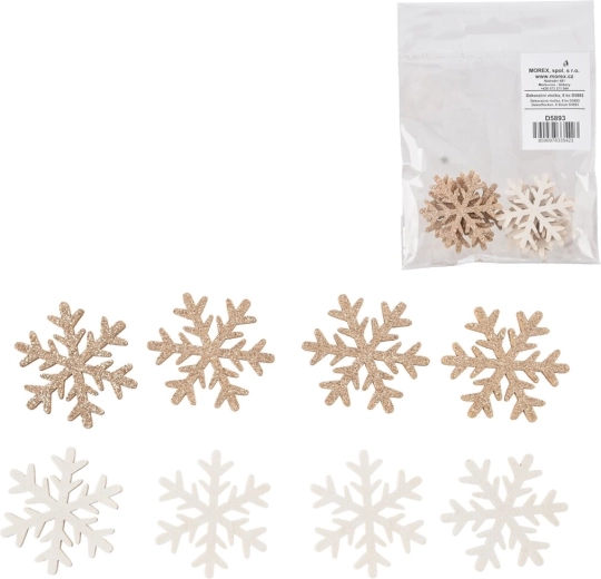 Drewniane śnieżynki białe/brązowe 4 cm, 8 szt.
