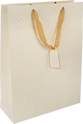 Upominkowa papierowa torba quilt beżowa 30 × 12 × 41,5 cm
