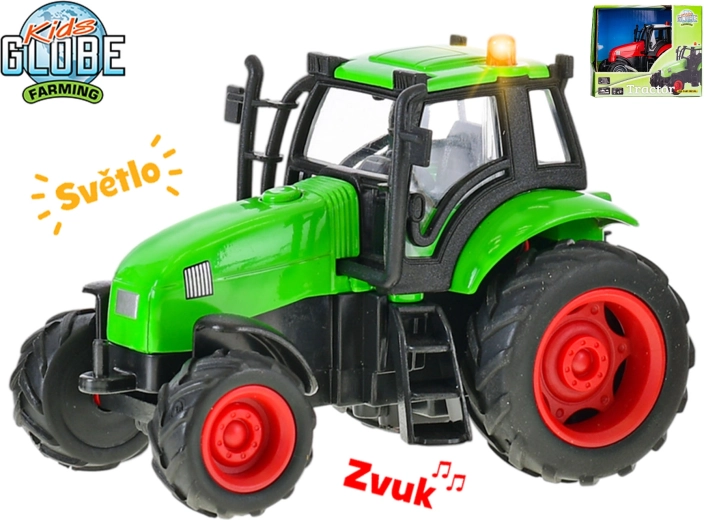 Kids Globe Farming metalowy traktor 11 cm z napędem inercyjnym, światłem i dźwiękiem
