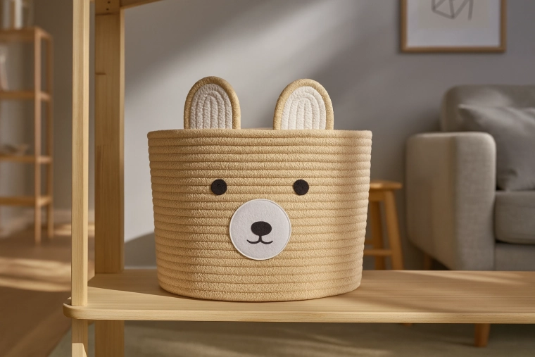 Tekstylny kosz do przechowywania miś 28 × 22 cm, beżowy