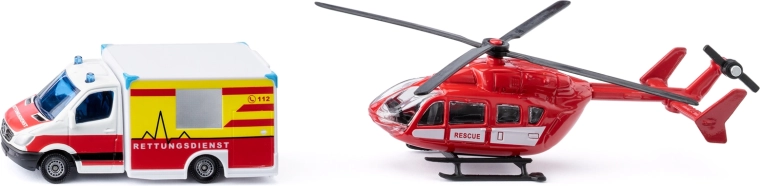 Siku super – karetka Mercedes‑Benz i śmigłowiec EUROCOPTER EC145, zestaw 1:87