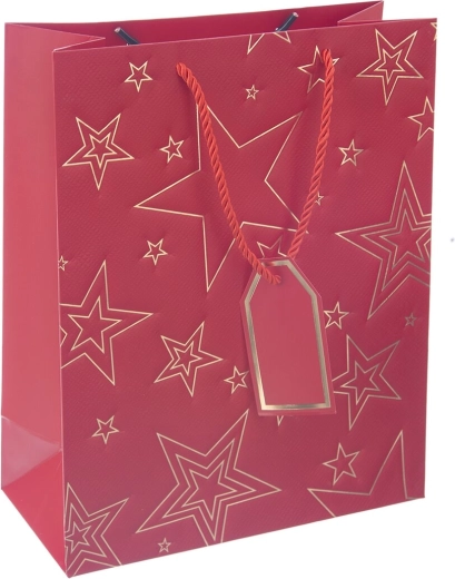 Papierowa torba prezentowa z motywem gwiazdy czerwona 26 × 12 × 32 cm
