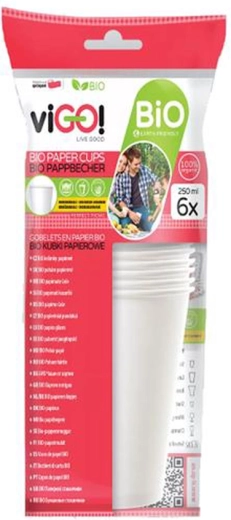 Bio papierowe kubki 250 ml VIGO, 6 szt.