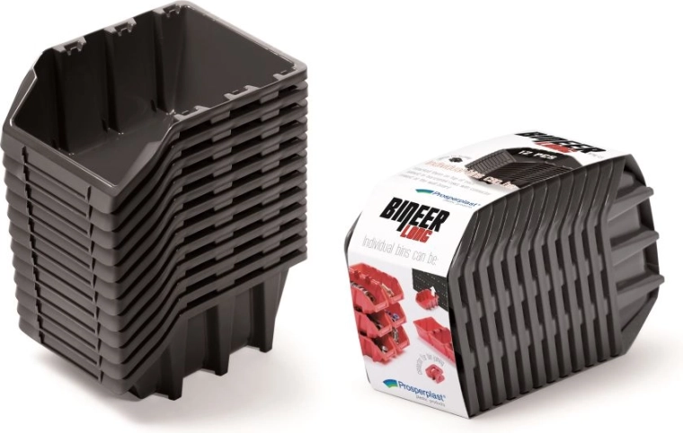 Zestaw pojemników magazynowych Bineer Long, 12 szt., 190 × 77 × 120 mm, czarny