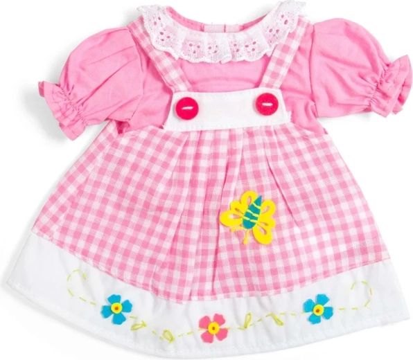 Bigjigs Toys różowa sukienka w kratkę z fartuszkiem dla lalki 34 cm