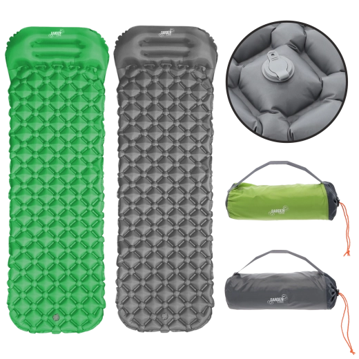 Nadmuchiwana mata turystyczna z poduszką 190 × 56 × 5,5 cm, szara/zielona