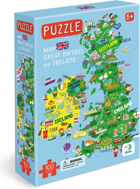 Puzzle mapa Wielkiej Brytanii i Irlandii Północnej 100 elementów DODO