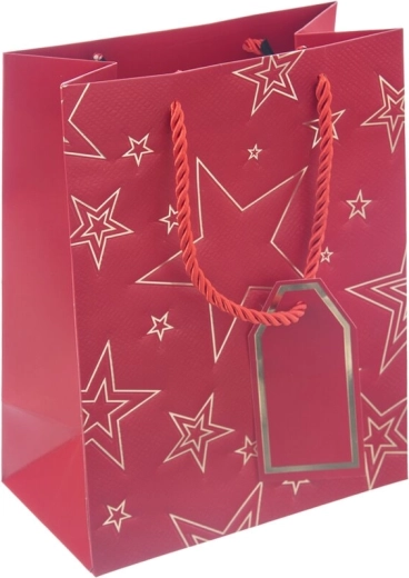 Papierowa torba prezentowa z motywem gwiazd, czerwona 18 × 10 × 23 cm