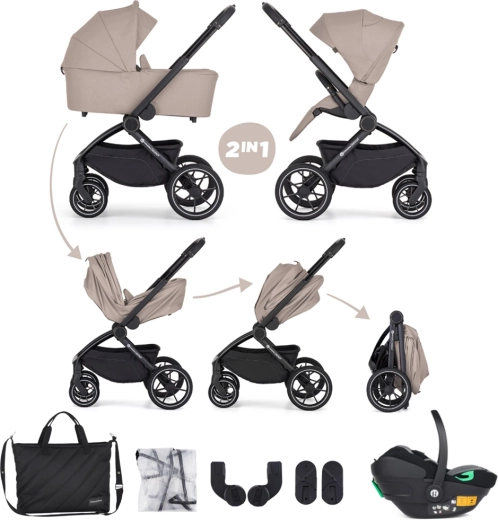 Petite&Mars wózek wielofunkcyjny Scout 3w1 cappuccino cream z fotelikiem samochodowym Core Pro i-Size