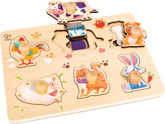 Drewniane warstwowe puzzle Farma z uchwytami Hape