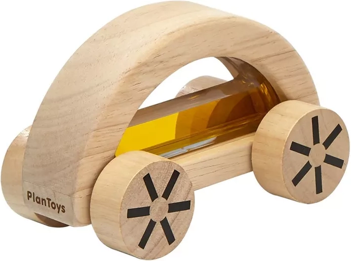 Drewniany samochodzik z wodą PlanToys żółty - 1 sztuka