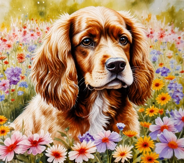 Norimpex malowanie diamentowe – cocker spaniel w kwiatach 30 × 40 cm