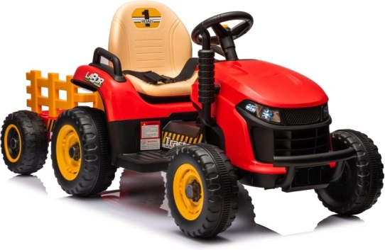 Dziecięcy elektryczny traktor z przyczepą – czerwony