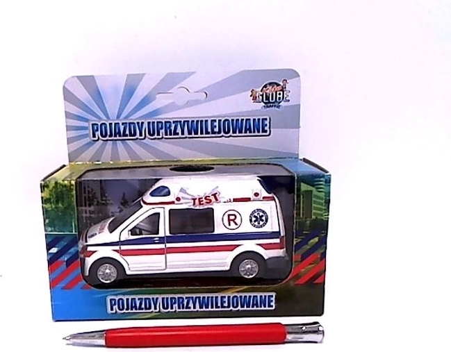 Biała metalowa karetka z światłami i dźwiękiem 14 cm