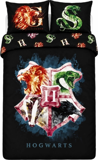 Bawełniana pościel Harry Potter herby Hogwartu czarna 140 × 200 cm