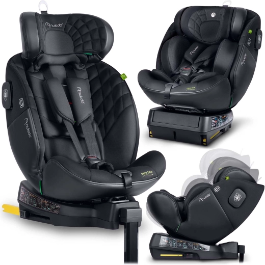 Fotelik samochodowy Nukido Aero Line czarny 40–150 cm i-Size z ISOFIX i obrotową bazą