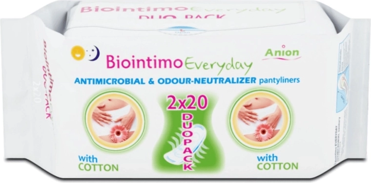Biointimo Anion DUO Pack – intymne wkładki higieniczne do codziennego użytku, 40 szt.