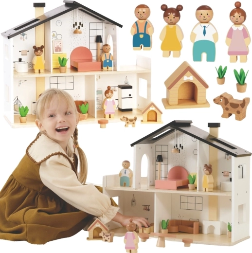 Tooky Toy drewniany domek dla lalek z akcesoriami i rodzinką (20 el.)