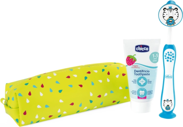 Chicco podróżny zestaw do higieny jamy ustnej z szczoteczką i pastą Tiger (3 lata+)