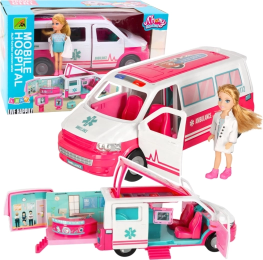 Mobilny szpital – karetka 2w1 z lalką lekarką i akcesoriami medycznymi