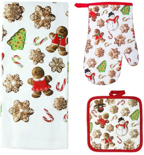 Zestaw kuchenny Pierniczki – rękawica, łapka i ściereczka