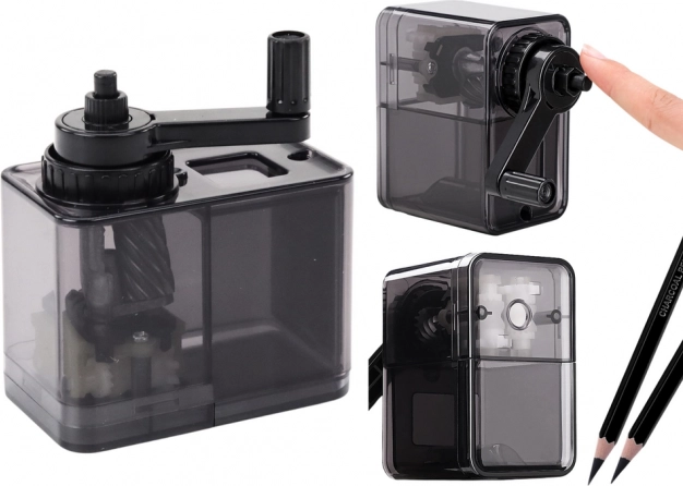 Temperówka korbkowa z pojemnikiem – czarna