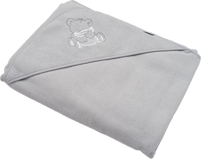 Dziecięcy ręcznik frotte z kapturem i haftem 100 × 100 cm – szara myszka