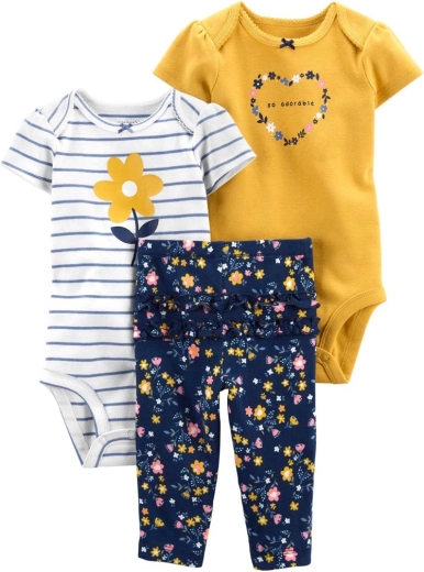 CARTER'S 3-częściowy zestaw dla niemowlęcia – 2× body z krótkim rękawem i długie spodnie, wielokwiatowy wzór – PRE