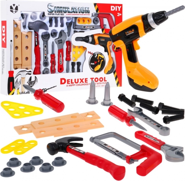 Dziecięcy zestaw narzędzi 26 elementów z interaktywną wkrętarko-wiertarką 3+