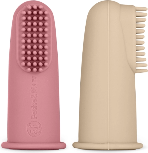 Petite&Mars zestaw silikonowych szczoteczek do zębów na palec Rose & Sand 2 szt.