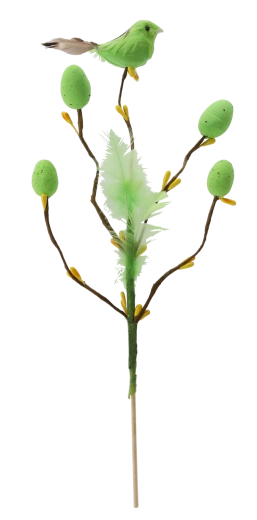 Wielkanocna gałązka z ptaszkiem i jajeczkami na piku 24 cm