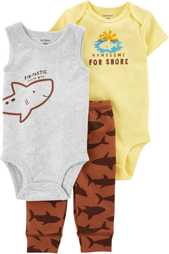 Carter’s 3-częściowy zestaw dla chłopca Brown Shark – spodnie dresowe i 2× body (krótki rękaw i bez rękawów)