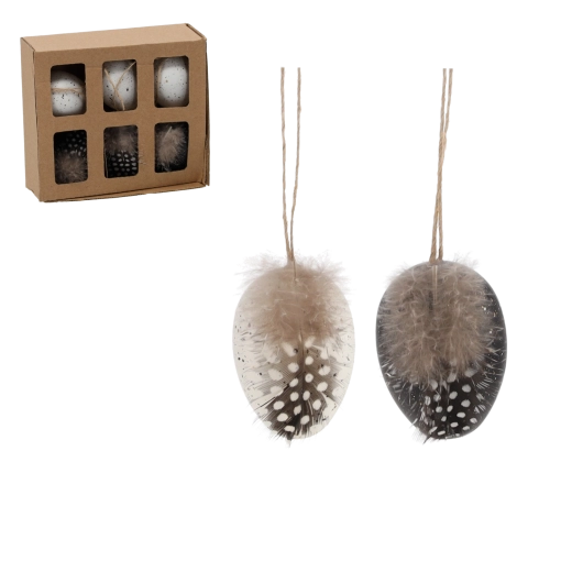 Zestaw wiszących wielkanocnych jajek – czarno-biała elegancja (6 szt.)