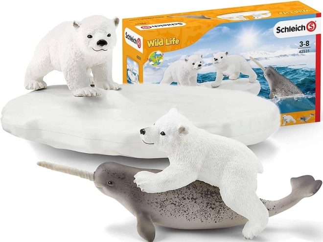 Schleich wild life polarne boisko z niedźwiadkami i narwalem